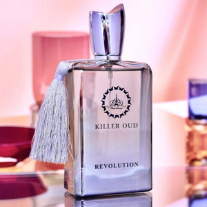 Revolution Killer Oud men’s perfume with rosemary, neroli, patchouli, and sandalwood – bold woody floral masculine scent