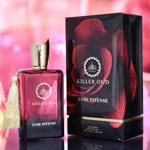 Lyre Killer Oud unisex perfume with oud, vanilla, spice, rose, and incense – intense oriental floral fragrance