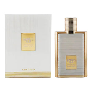 Karus Secret Musk 100ml by Khadlaj – long lasting musk perfume with chocolate, saffron, amber wood, and tonka in a sleek luxury bottle.

