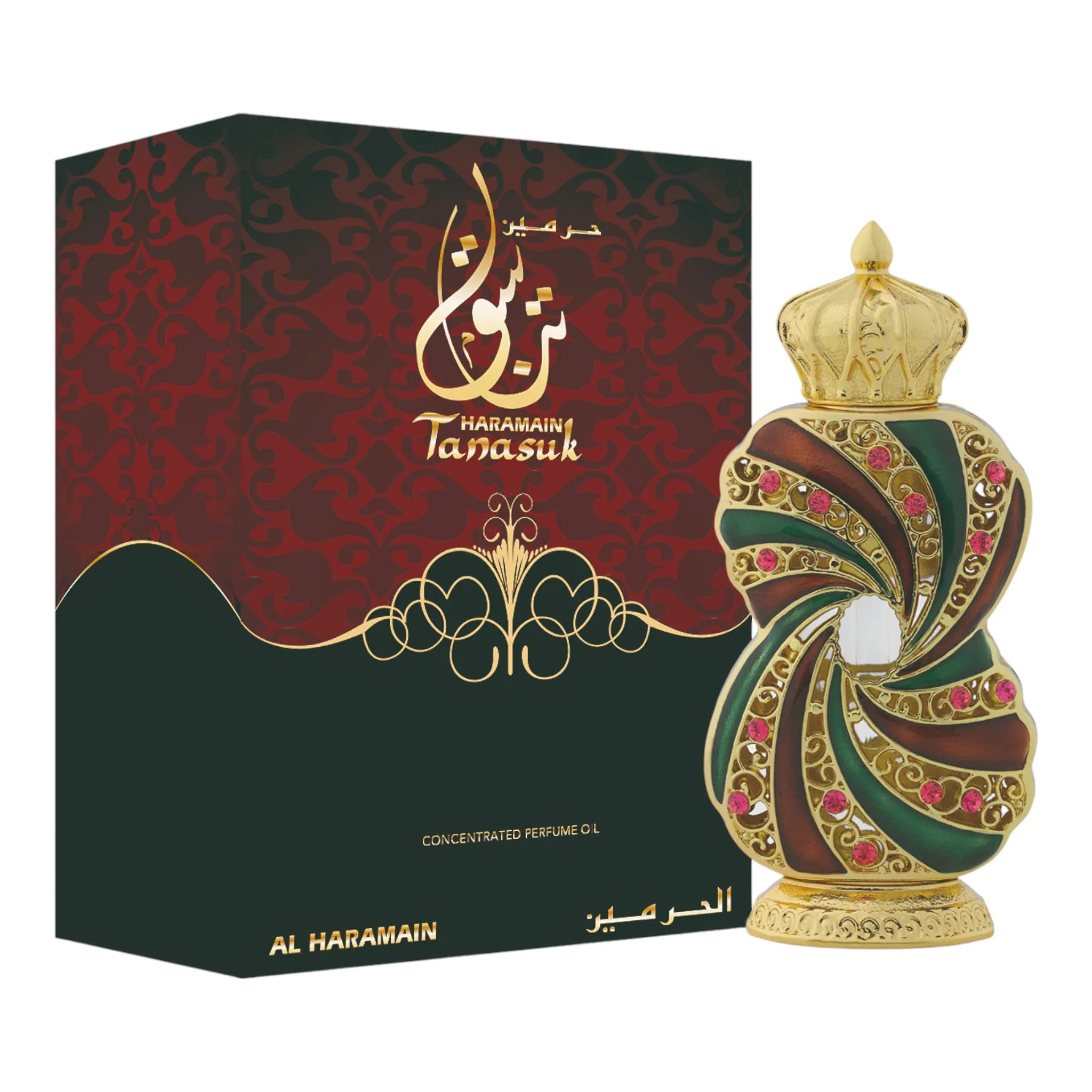 Haramain Tanasuk 12ml – floral amber perfume oil with rose, vanilla, and musk notes

