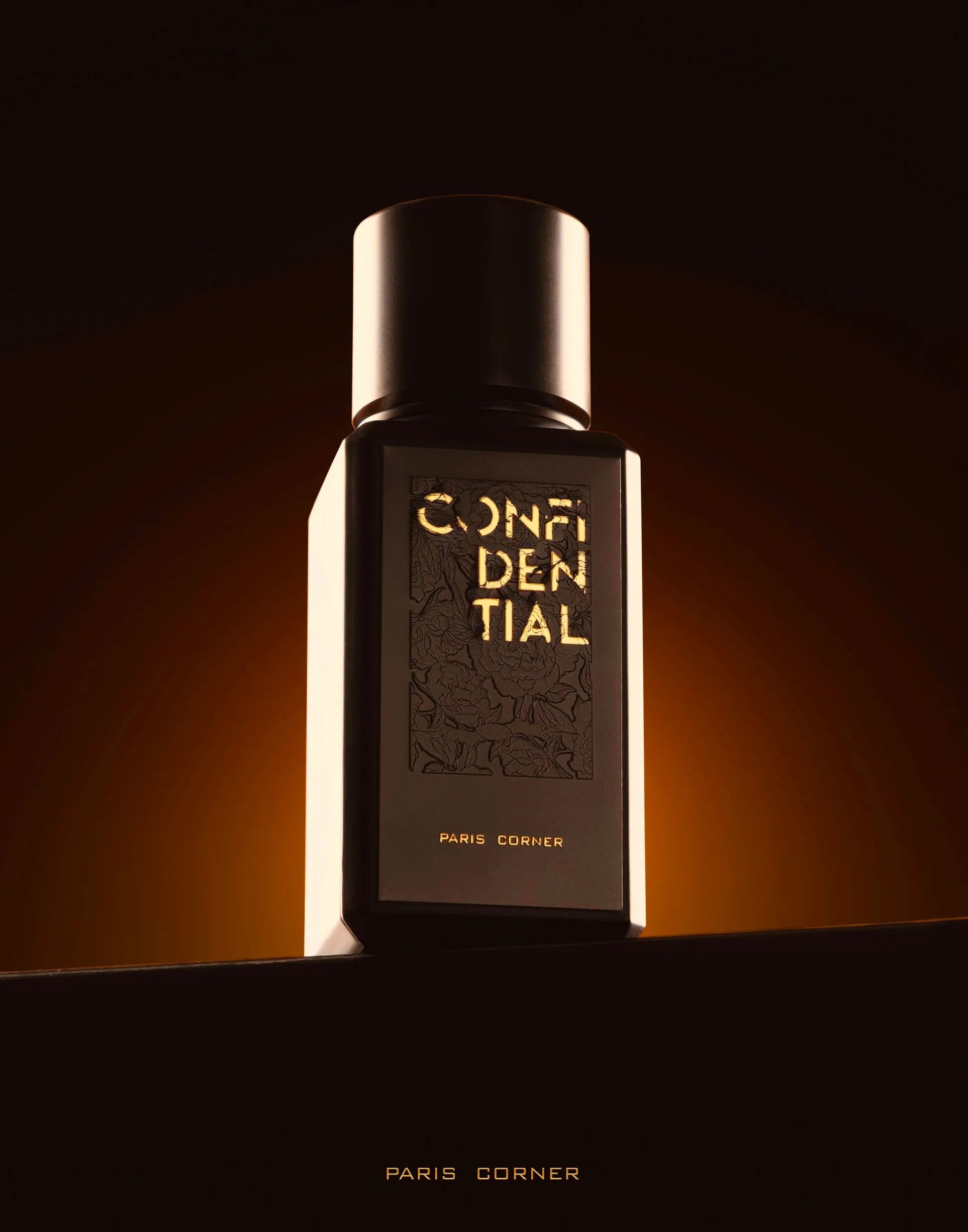 Confidential perfume with saffron, oud, rose, tobacco, and sandalwood notes – bold mysterious spicy woody fragrance

