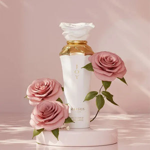 Joy Gulf Orchid 100ml by Khadlaj – fruity floral perfume with plum, red fruits, tuberose, amber, creamy musk, and cashmere in a bright, elegant bottle.

