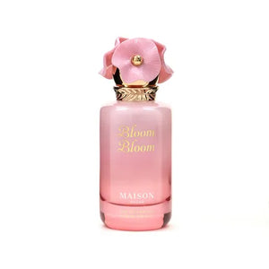 Long lasting perfume – Bloom Bloom by Maison Asrar 100ml Eau de Parfum featuring floral fruity notes of pear, peach, rose, and musk in a fresh, elegant bottle.

