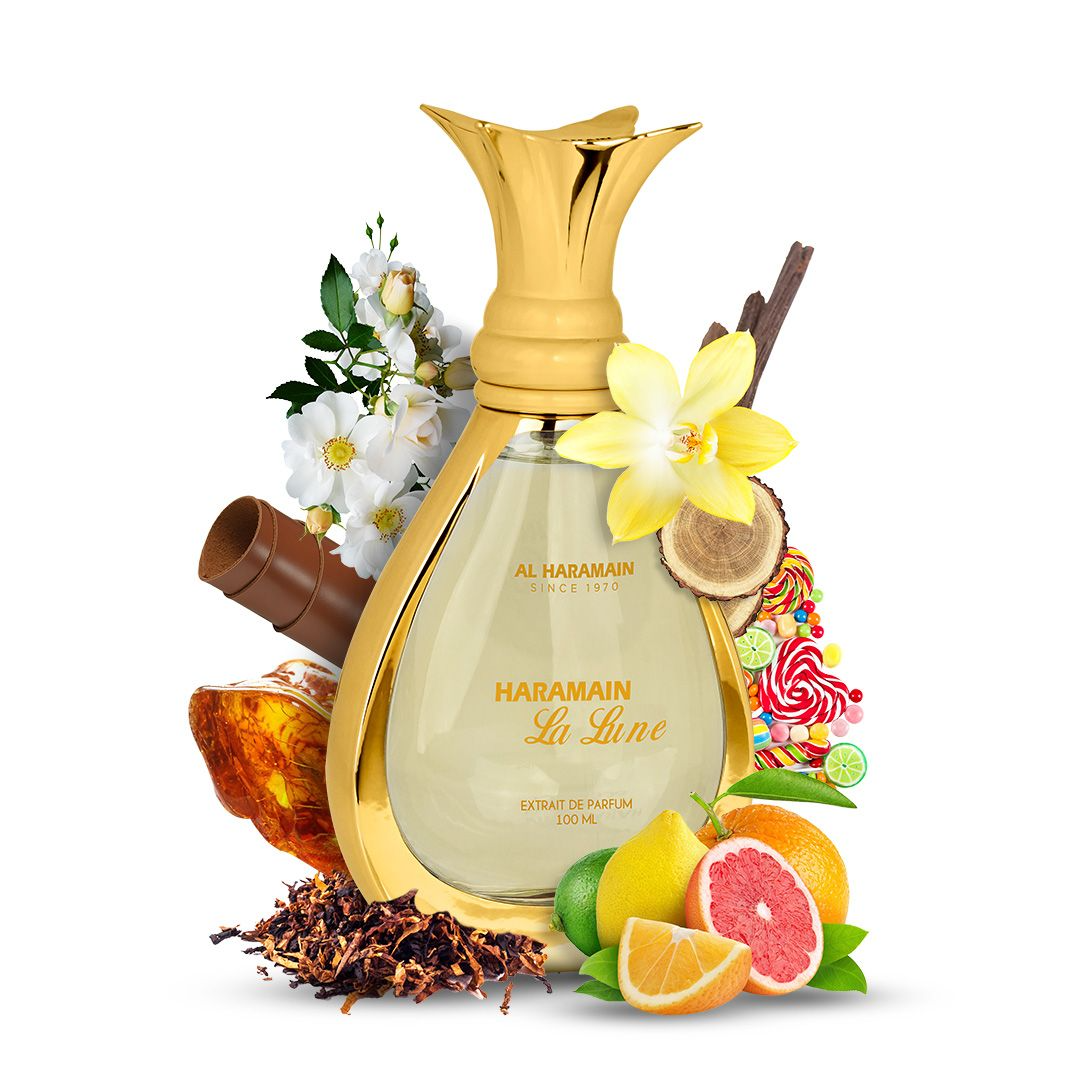 Haramain La Lune Gold Extrait de Parfum 100ml luxury fragrance bottle