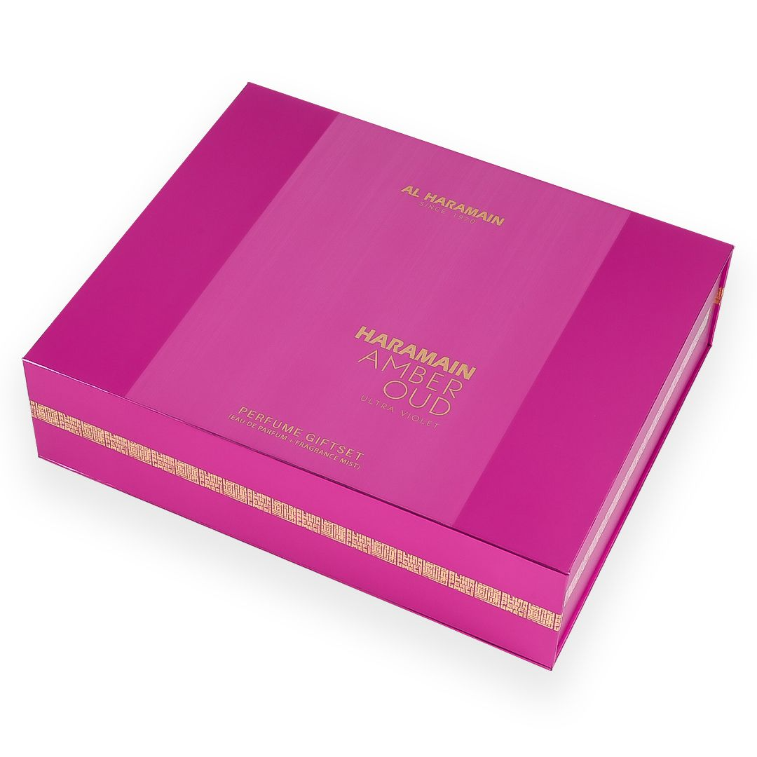 Haramain Amber Oud Ultra Violet Perfume Gift Set with Body Mist (75ml + 30 ml + 250ml)