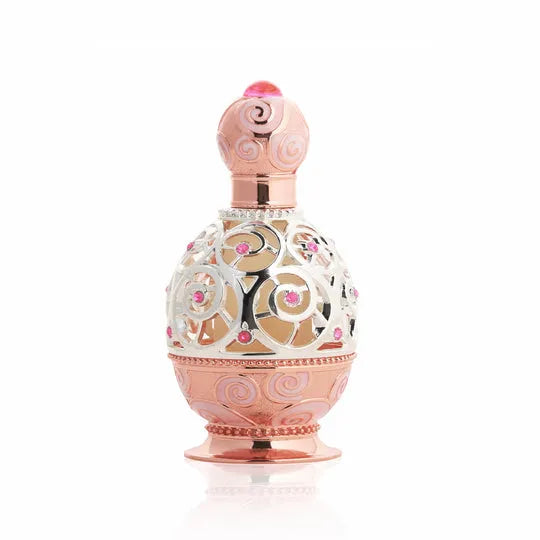 Haneen Rose Gold 20ml perfume oil – non-alcoholic rose musk fragrance with pear, jasmine, amber, vanilla & cashmere. Long lasting and skin-safe.

